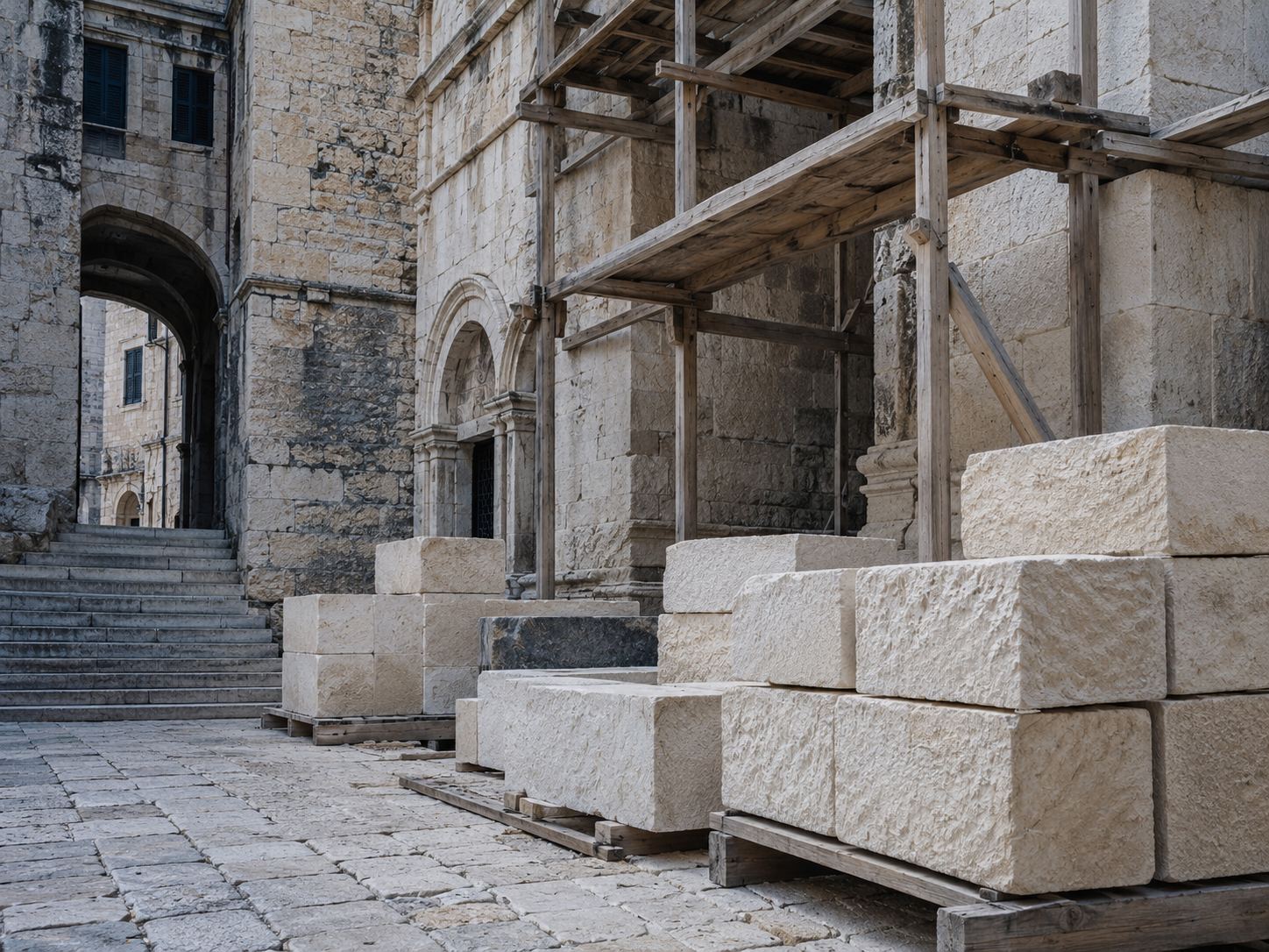 Limestone blocks and architectural details